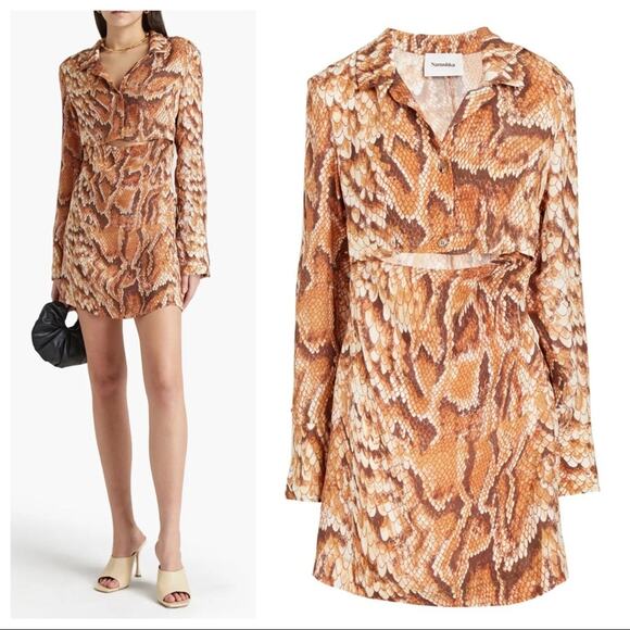 NANUSHKA Tess Cutout Snake-print Satin Mini Dress Size XS Vintage Snake NEW NWT - Picture 3 of 16